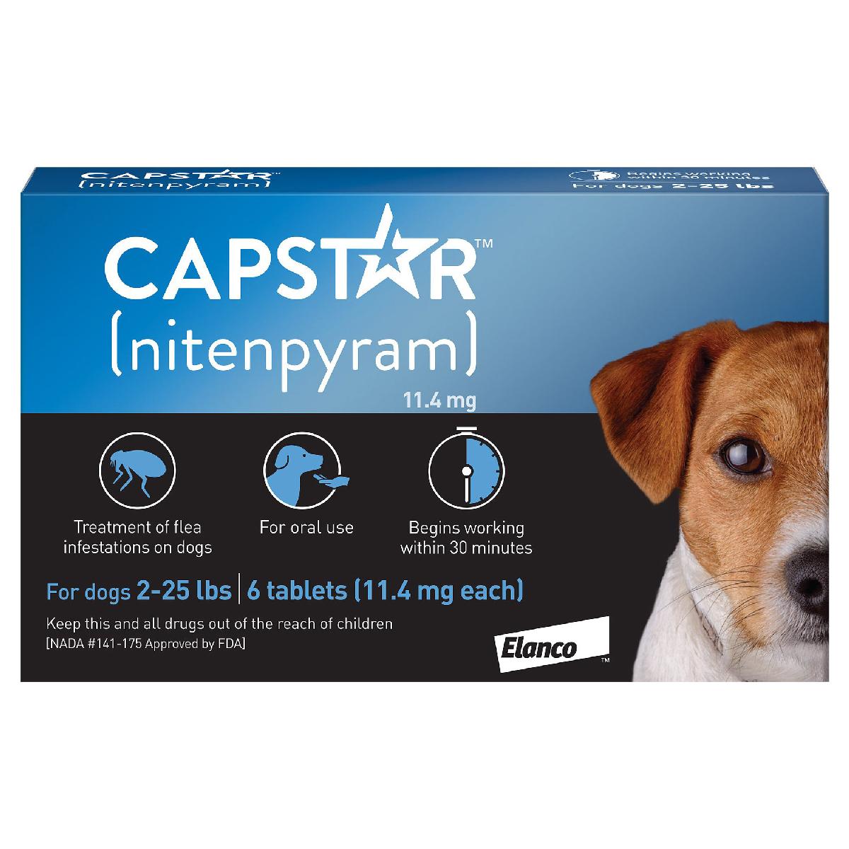 Capstar Flea Tablets (nitenpyram) for Dogs, 2 25 lbs, 6 tablets, 11.4 mg