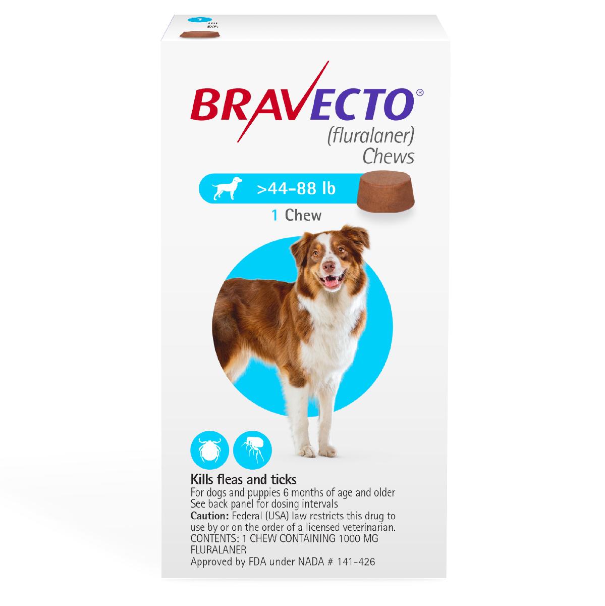 Bravecto Chews (fluralaner) Flea and Tick Treatment for Dogs by Merck, 44 88 lbs, 1000 mg, 1 ct