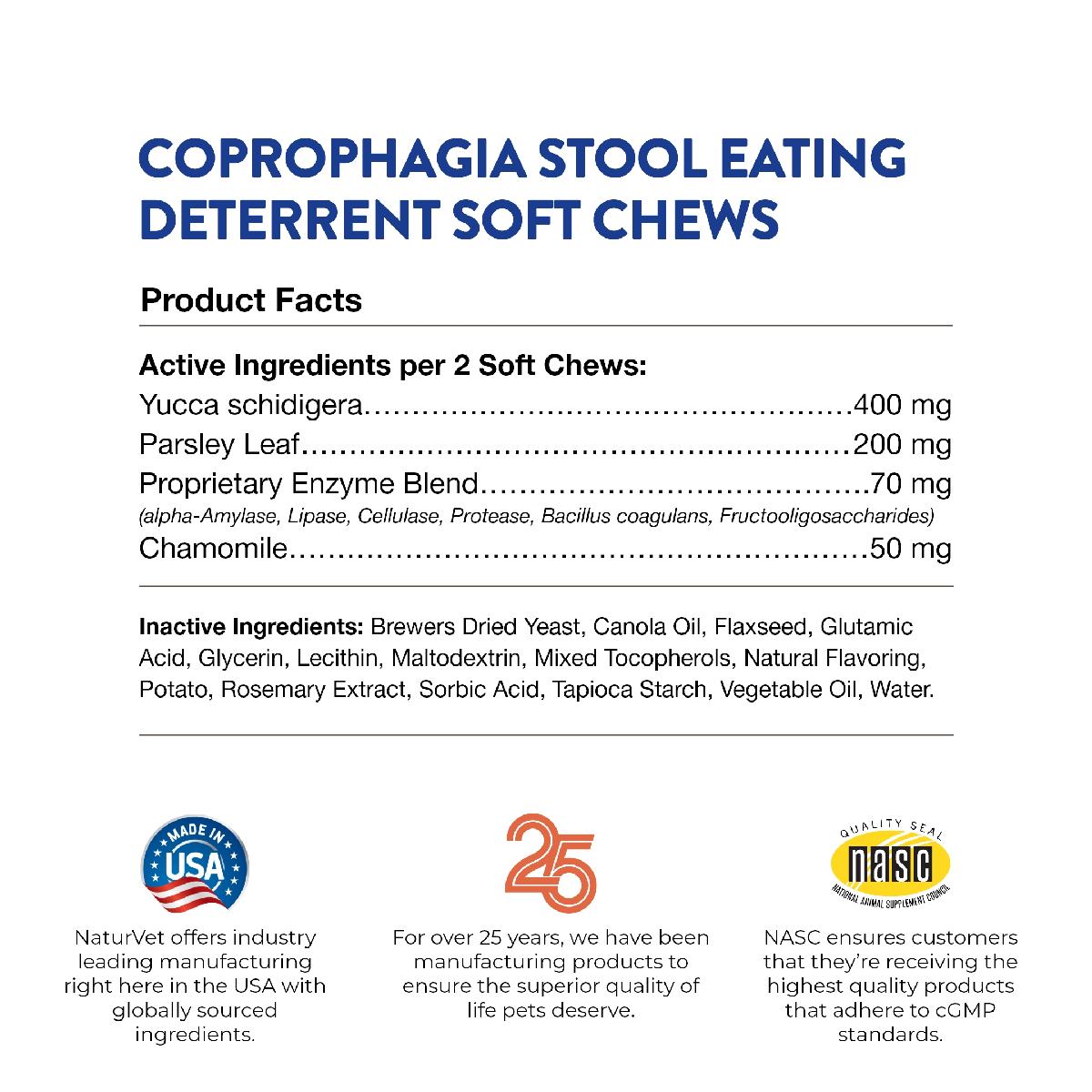 NaturVet Coprophagia Stool Eating Deterrent Plus Breath Aid Soft Chews, 70 count