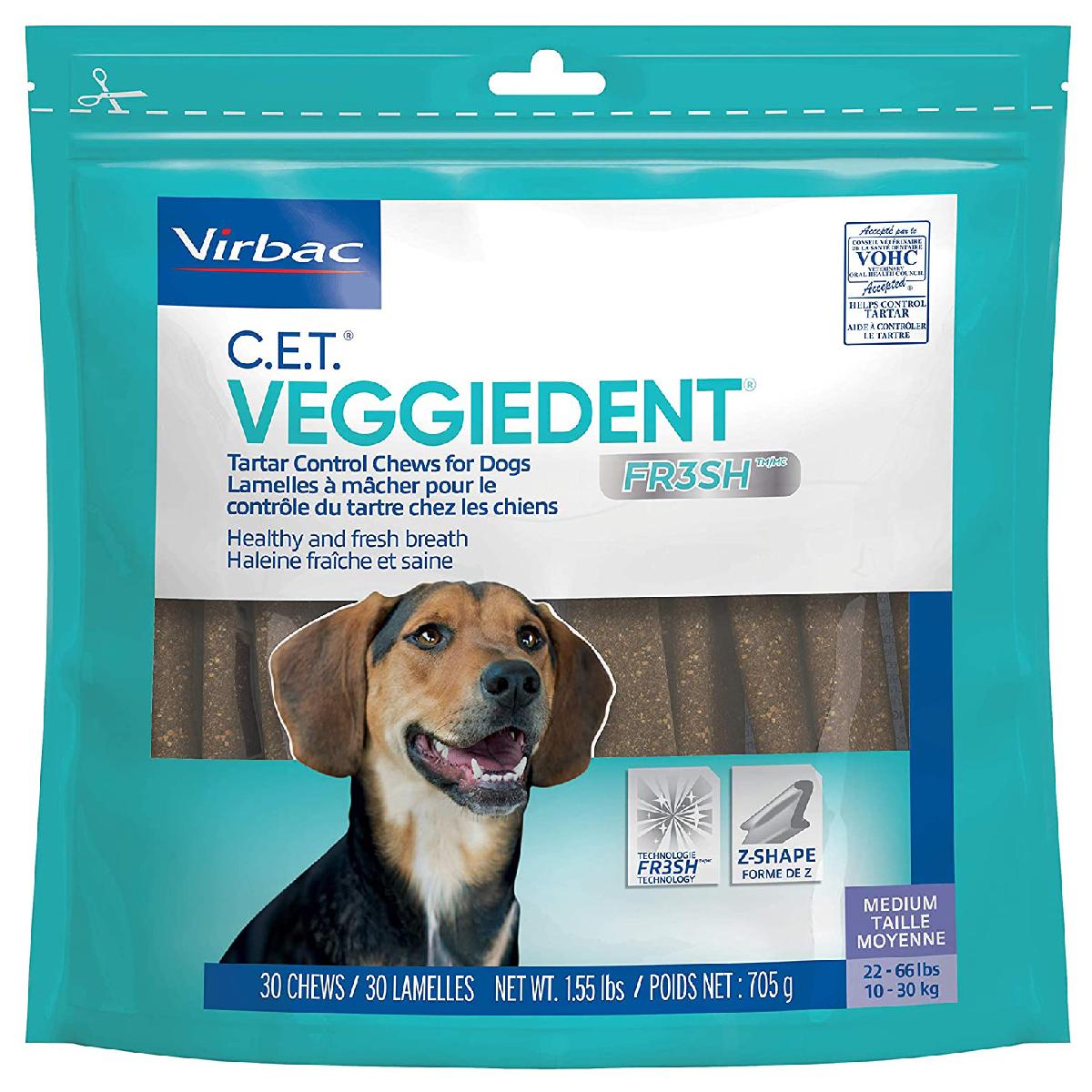 C.E.T. Veggiedent Fr3sh Tartar Control Chews for Medium Dogs, 22   66 pounds, 30 count