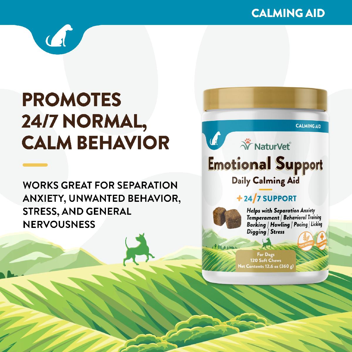 NaturVet Emotional Support Daily Calming Aid Dog Supplement, 120ct
