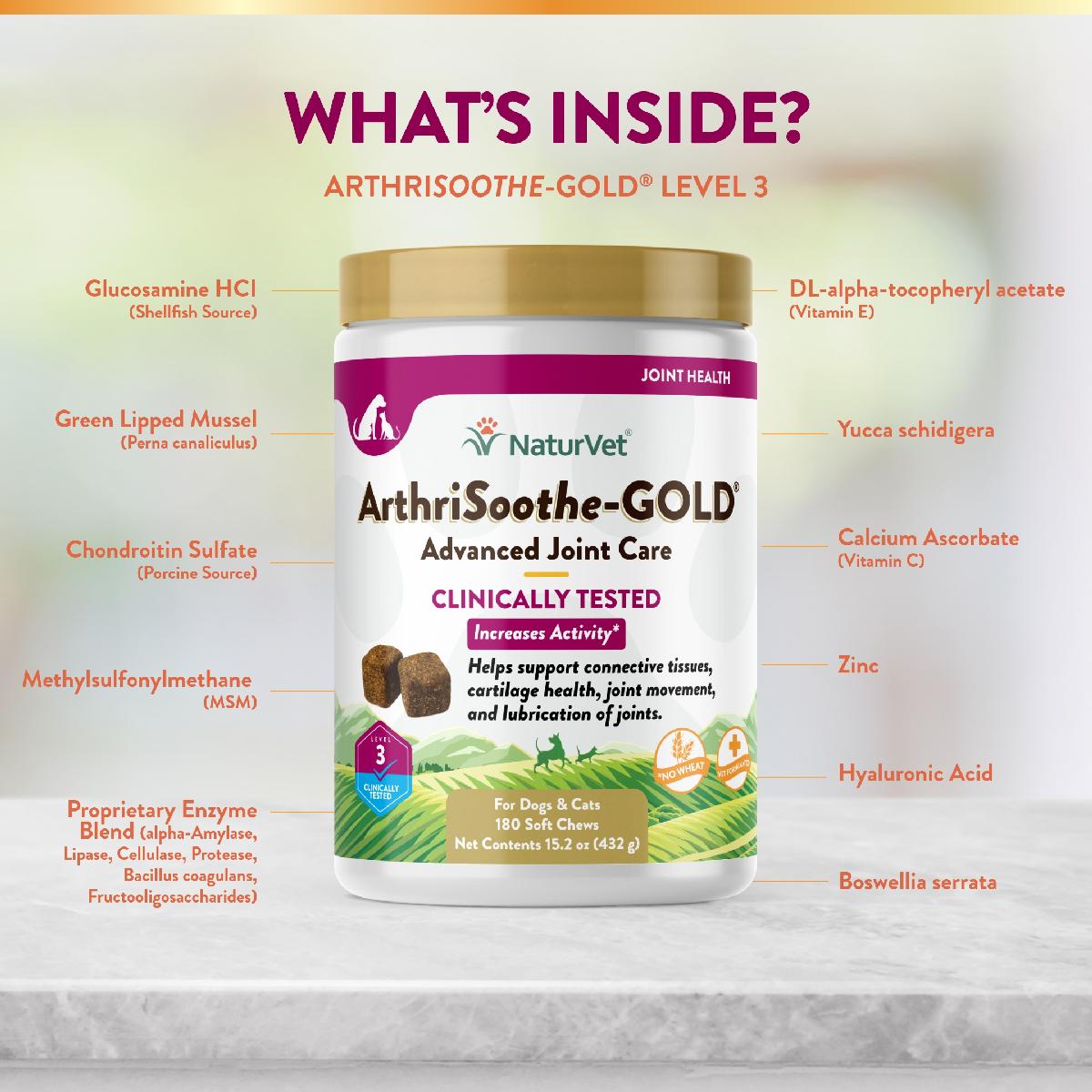 NaturVet ArthriSoothe GOLD Advanced Care Soft Chews for Dogs and Cats, 180 count