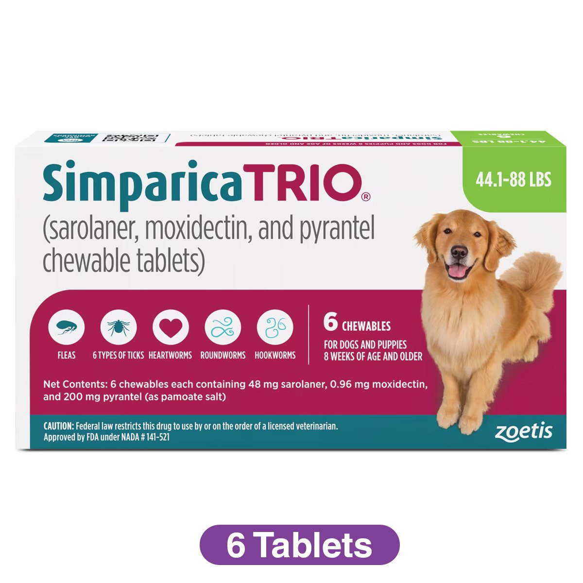 Simparica Trio 44.1-88 lbs Dogs, 6 Month Supply