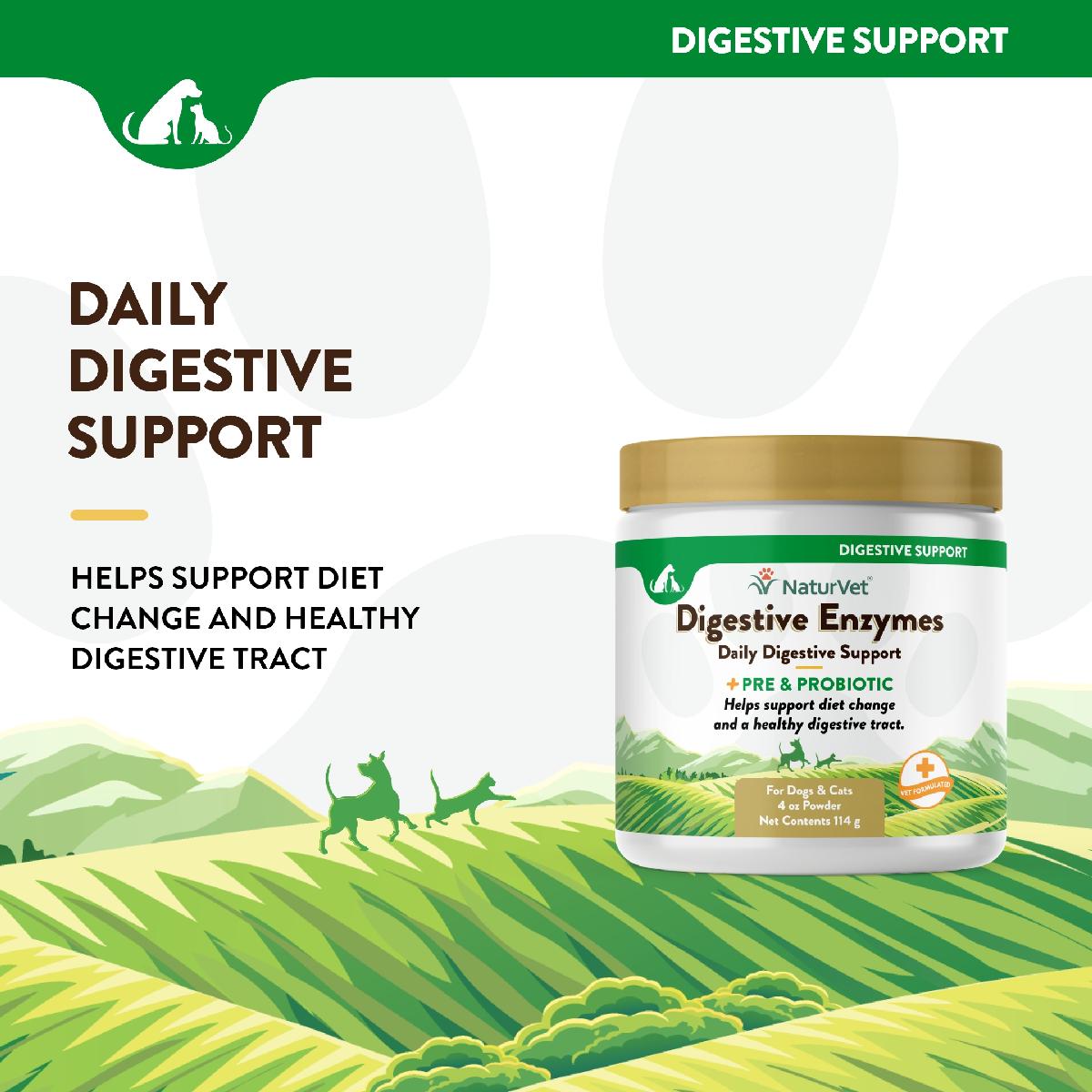 NaturVet Digestive Enzymes Plus Probiotic Powder 4 oz
