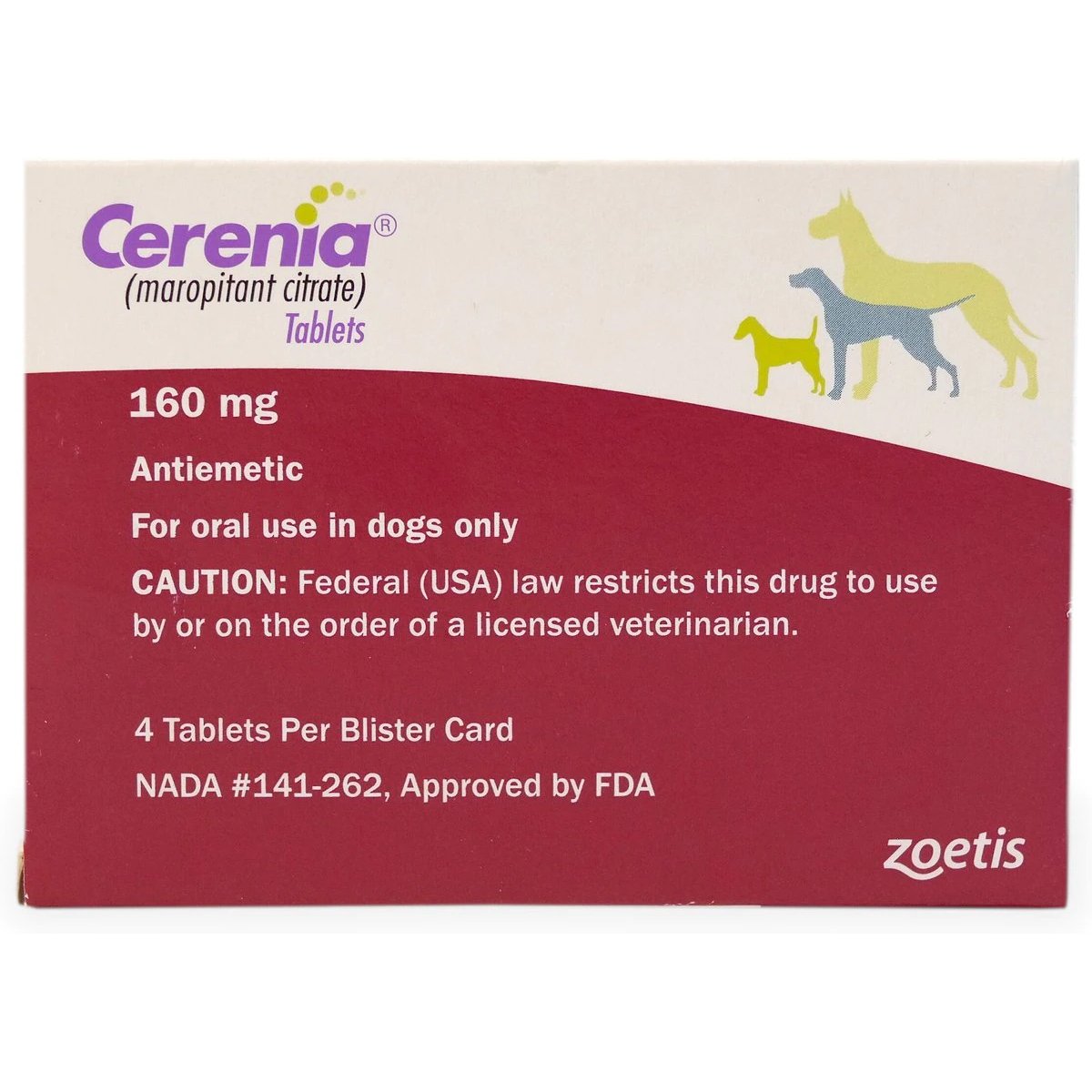 Cerenia (Maropitant Citrate) Tablets for Dogs, 160mg, 4 ct
