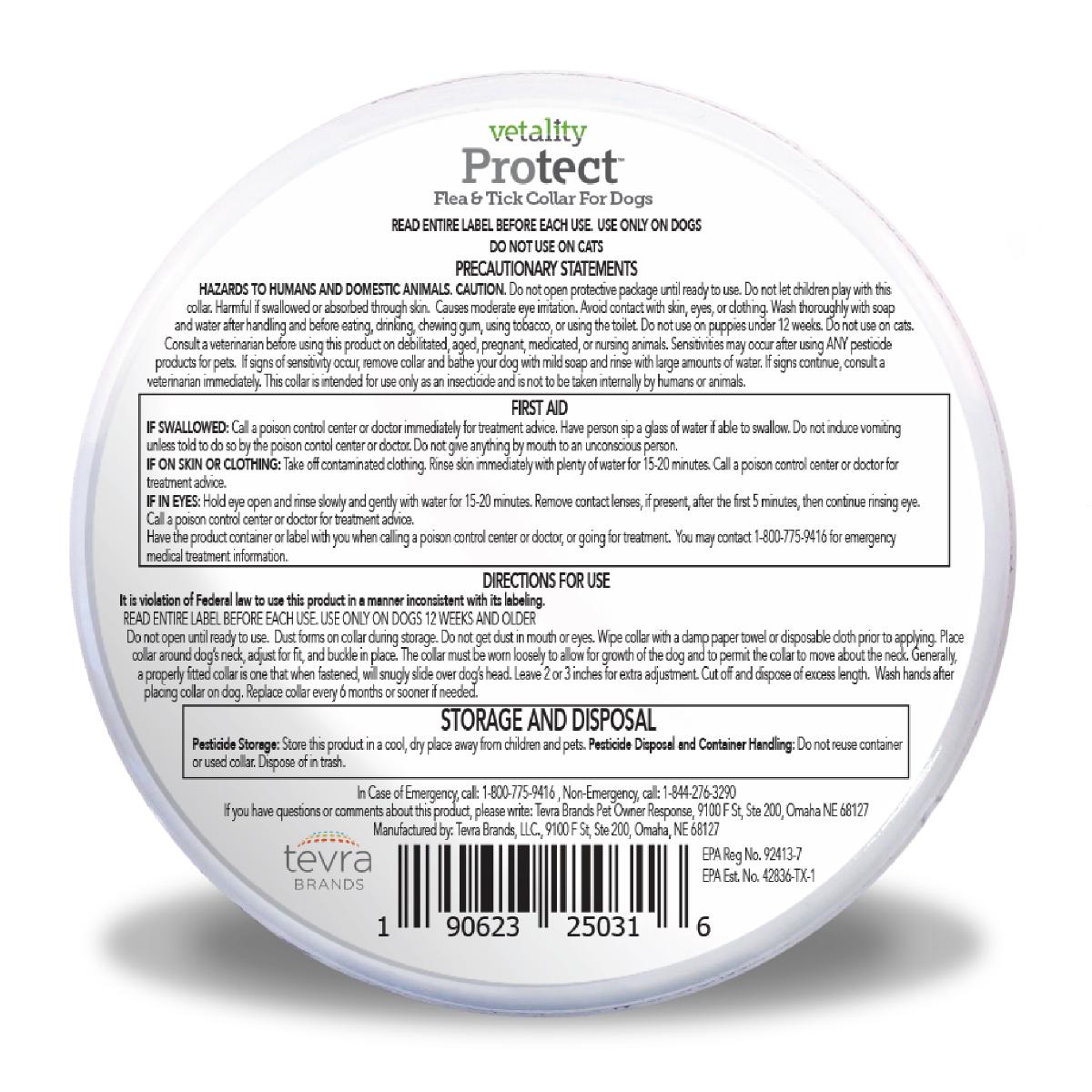 Vetality ProTect Flea and Tick Collar for Dogs, 2 Count