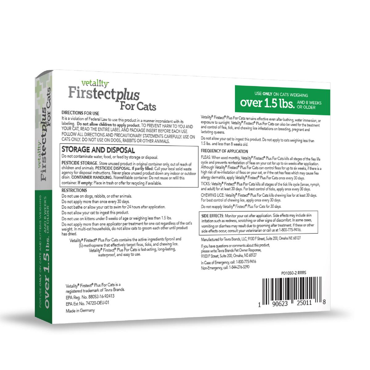 Vetality Firstect Plus For Cats over 1.5 lbs., 3 doses