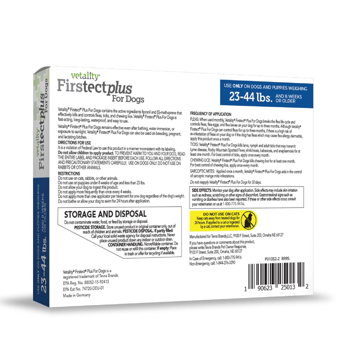 Vetality Firstect Plus for Dogs, 23 44 Pounds, 3 Doses