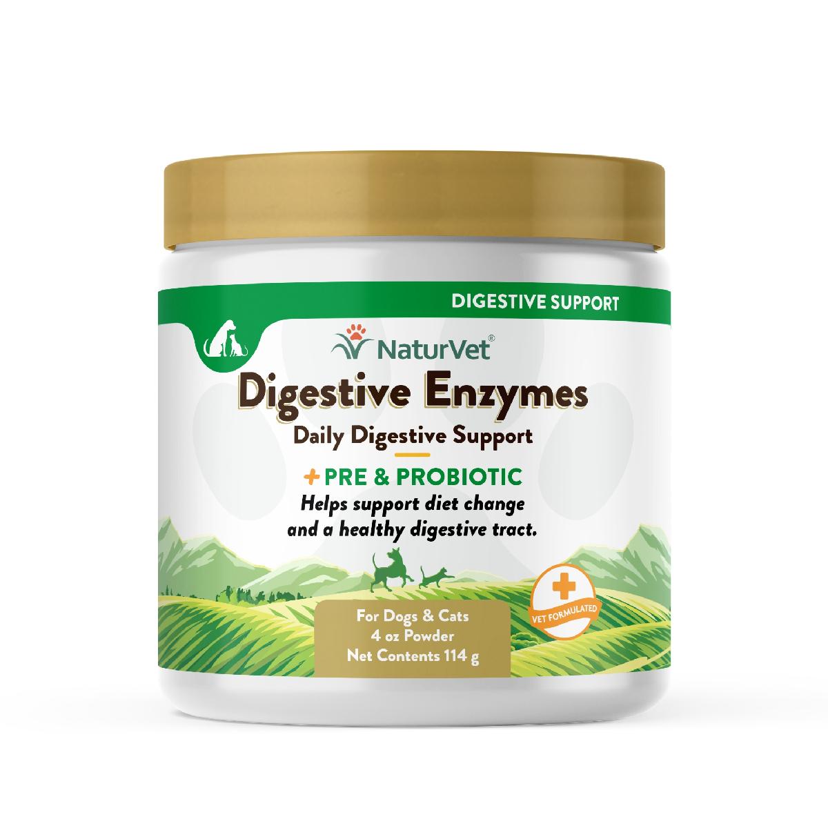 NaturVet Digestive Enzymes Plus Probiotic Powder 4 oz