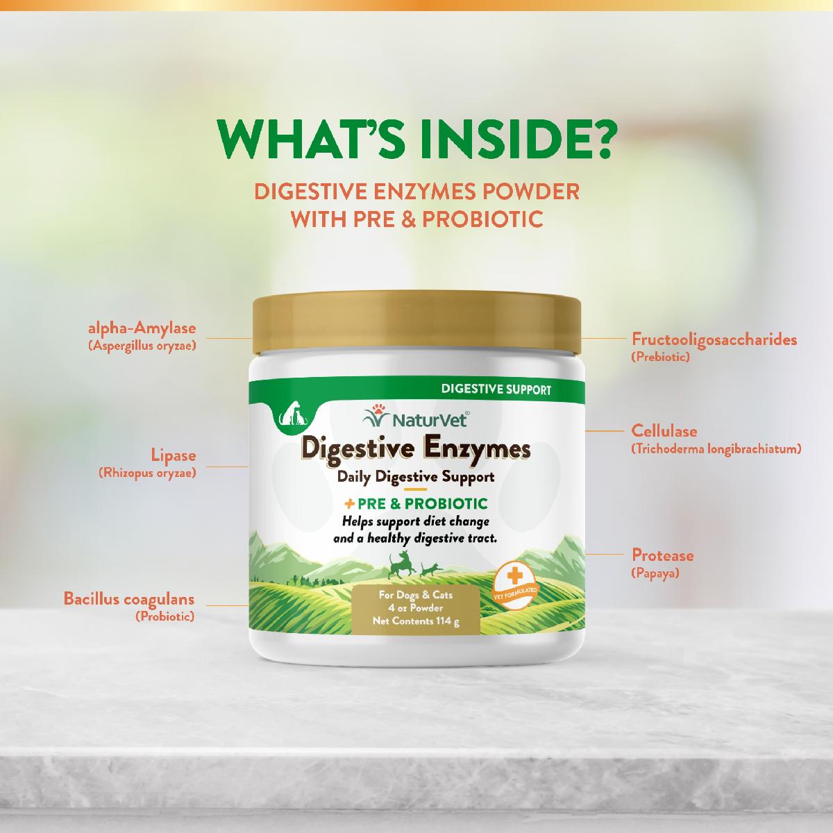 NaturVet Digestive Enzymes Plus Probiotic Powder 4 oz