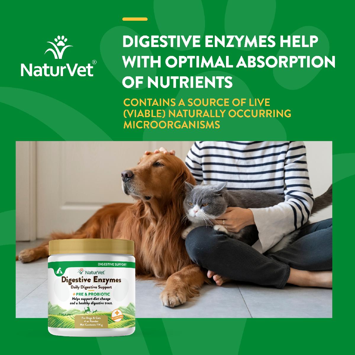 NaturVet Digestive Enzymes Plus Probiotic Powder 4 oz
