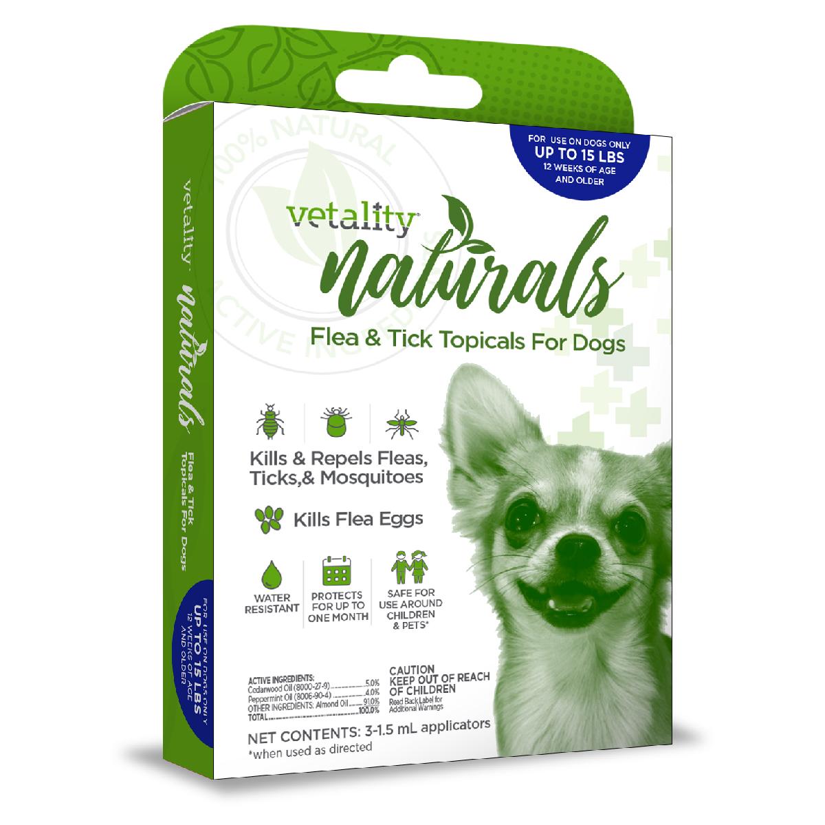 Vetality Naturals Flea & Tick Topicals for Dogs Up to 15 lbs 3ds