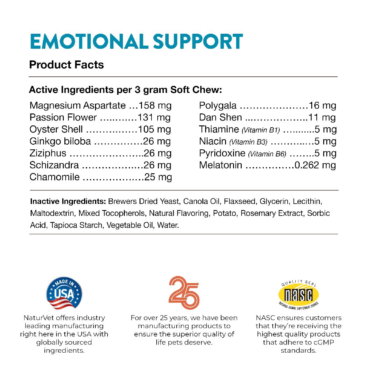 NaturVet Emotional Support Daily Calming Aid Dog Supplement, 120ct