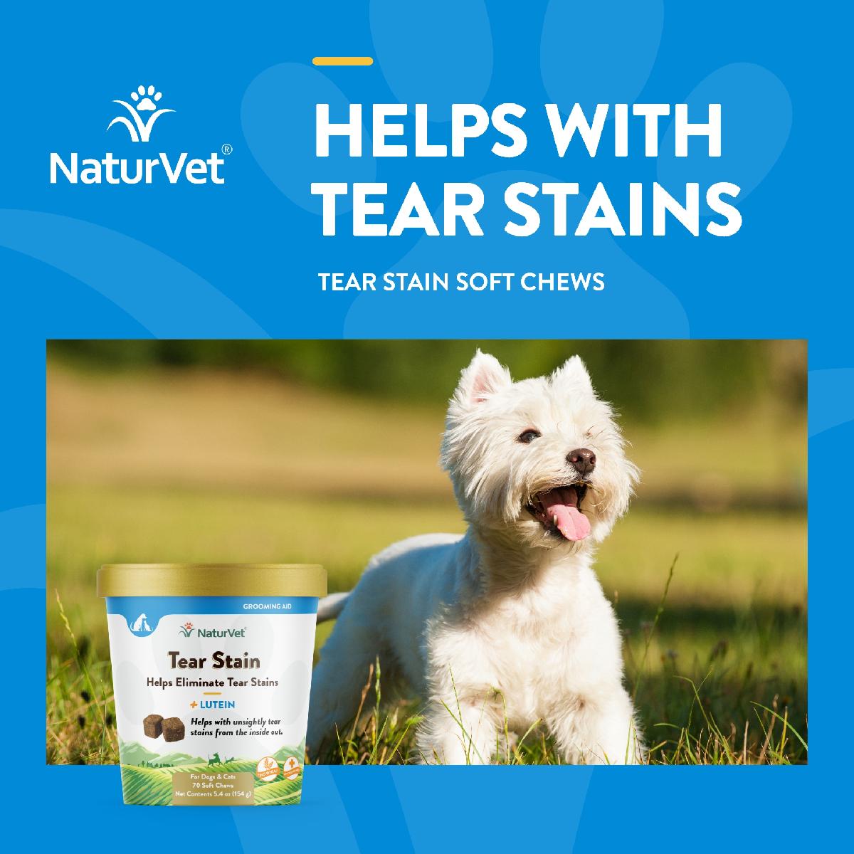 NaturVet Tear Stain Supplement Soft Chews Plus Lutein for Dogs and Cats, 70 count