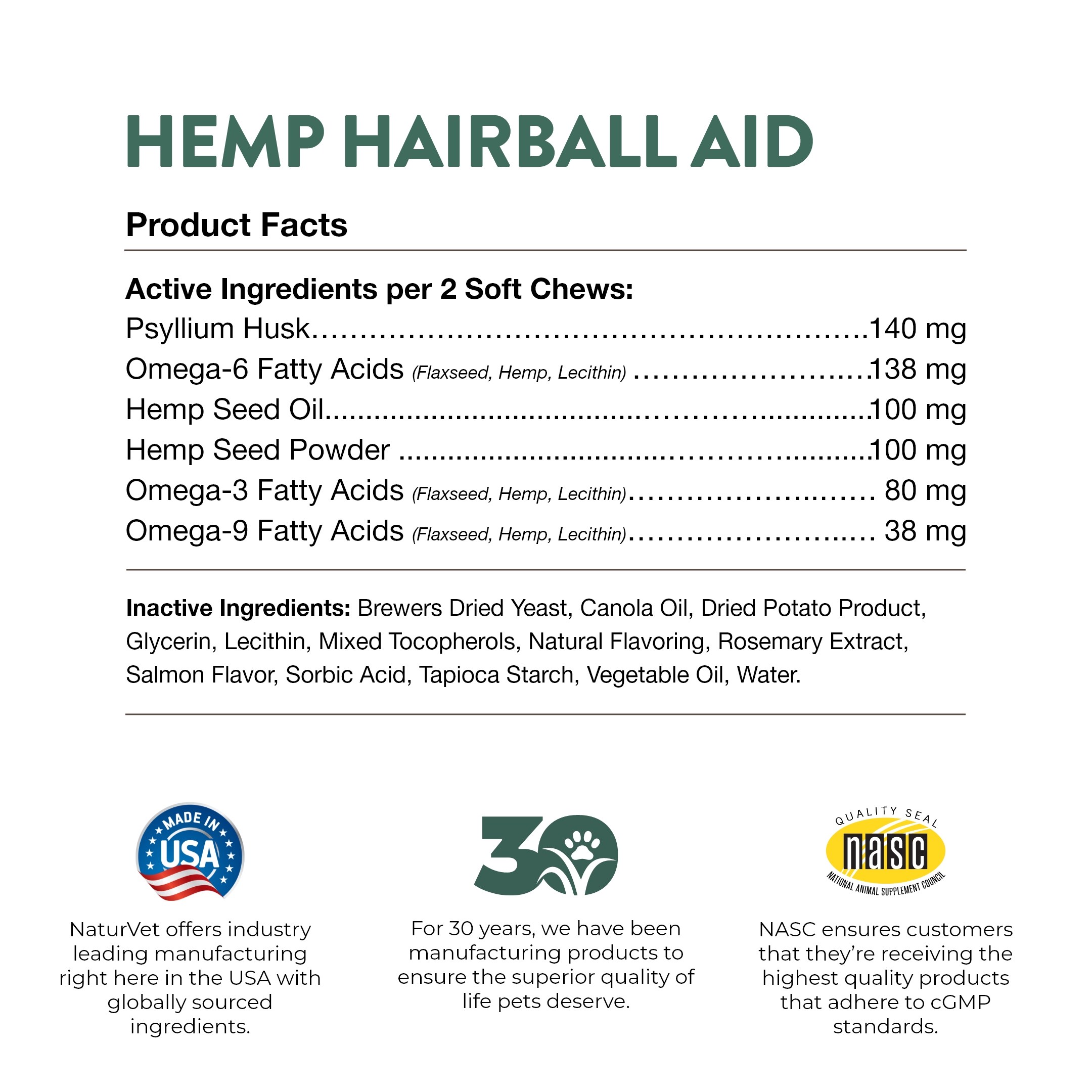 Hemp Hairball Aid CAT SC 60ct NV