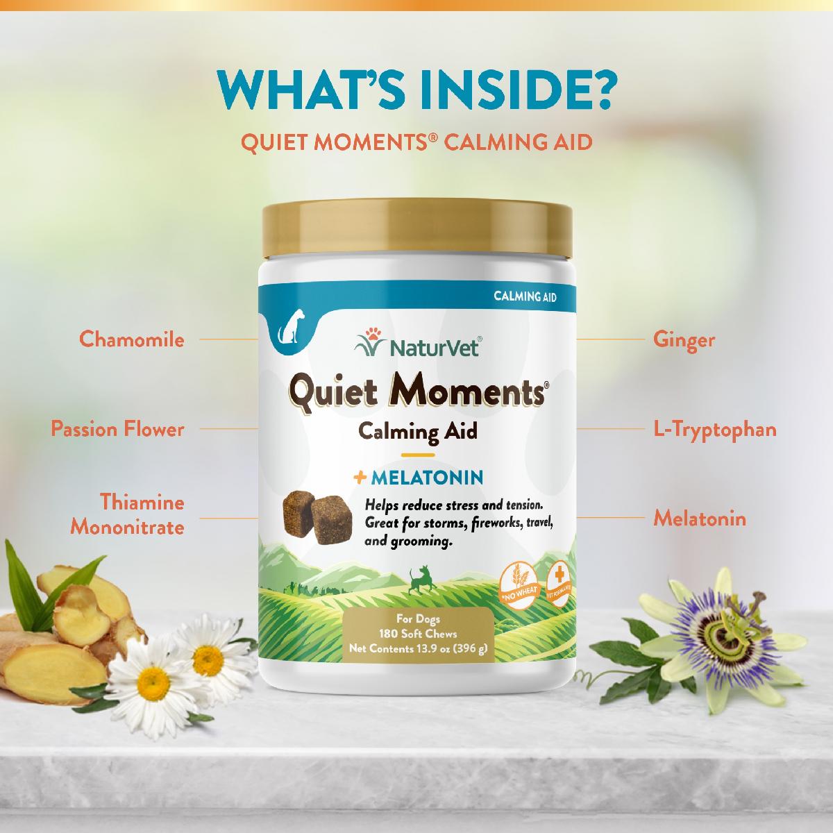 NaturVet Quiet Moments Calming Aid Plus Melatonin 180 Soft Chews