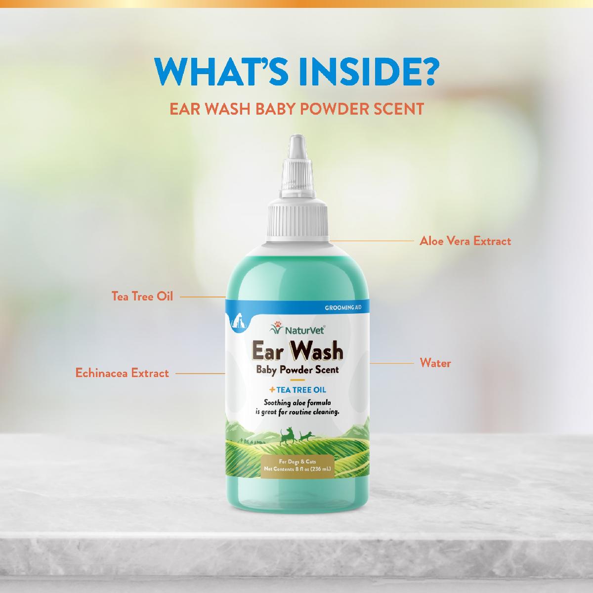 NaturVet Ear Wash with Tea Tree Oil for Dogs and Cats, 8 oz