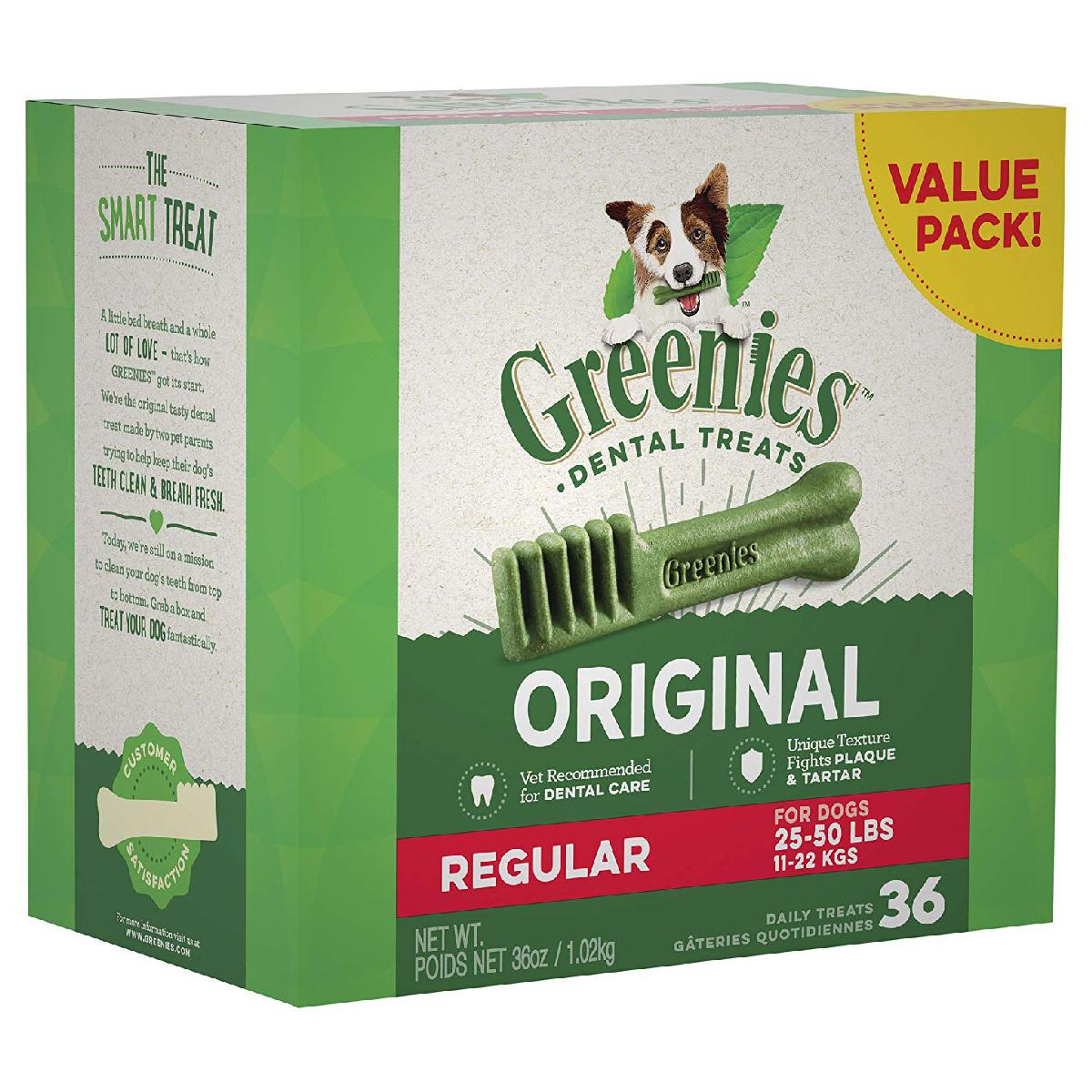 Greenies Original Regular Size Dog Dental Treats, 36 ounces, 36 count