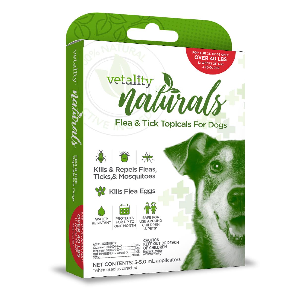 Vetality Naturals Flea & Tick Topicals for Dogs over 40 lbs, 3 doses