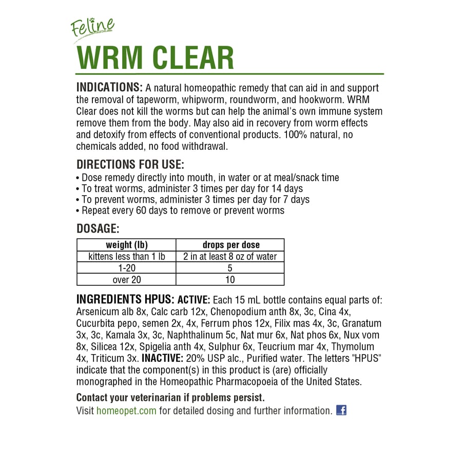 HomeoPet Feline WRM Clear, 15 mL