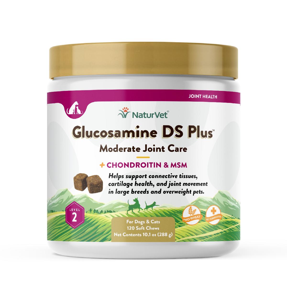 NaturVet Glucosamine DS Plus Soft Chews, Level 2 Moderate Care for Dogs and Cats, 120 count