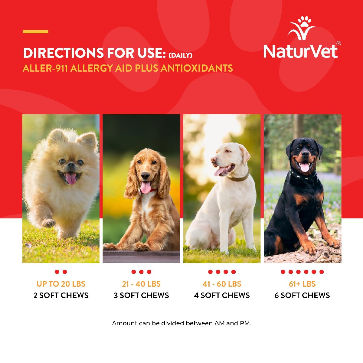 NaturVet Aller 911 Allergy Aid Plus Antioxidants Soft Chews for Dogs and Cats, 70 count