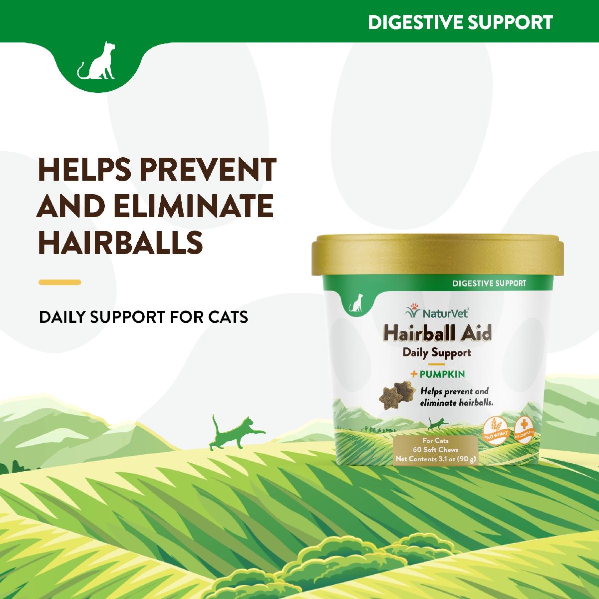 NaturVet Cat Hairball Aid Plus Pumpkin, 60 Soft Chews, 3.1 oz