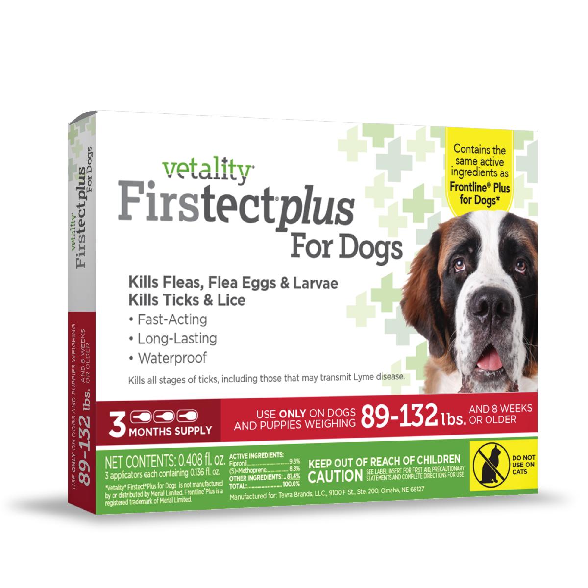 Vetality Firstect Plus for Dogs, 89 132 Pounds, 3 Doses