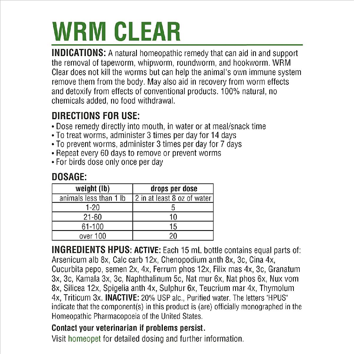 HomeoPet WRM Clear 15 mL