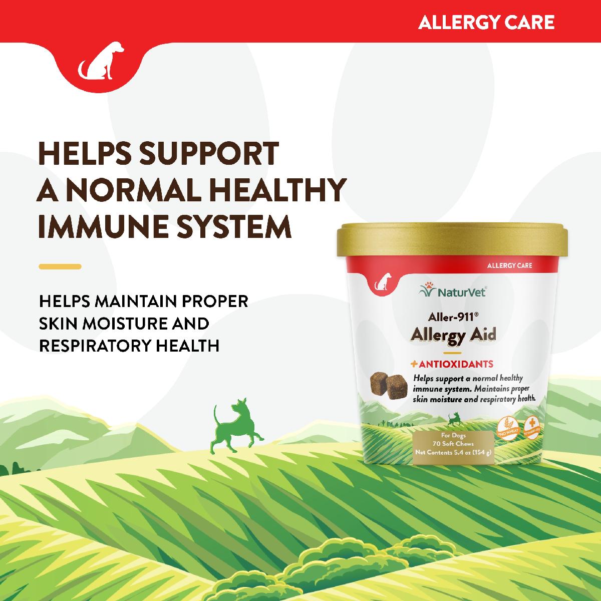 NaturVet Aller 911 Allergy Aid Plus Antioxidants Soft Chews for Dogs and Cats, 70 count