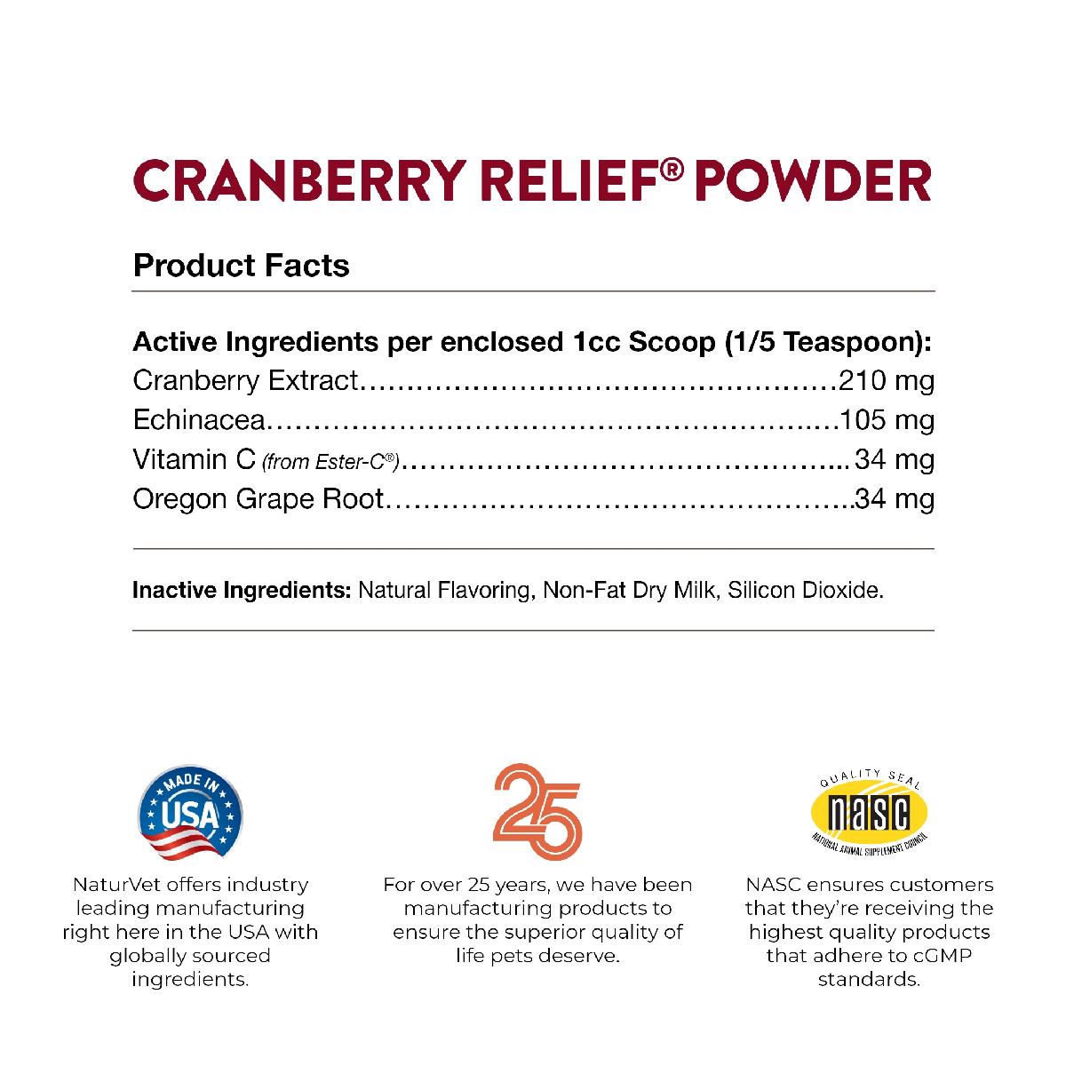 NaturVet Cranberry Relief Powder Plus Echinacea for Dogs and Cats, 50 grams
