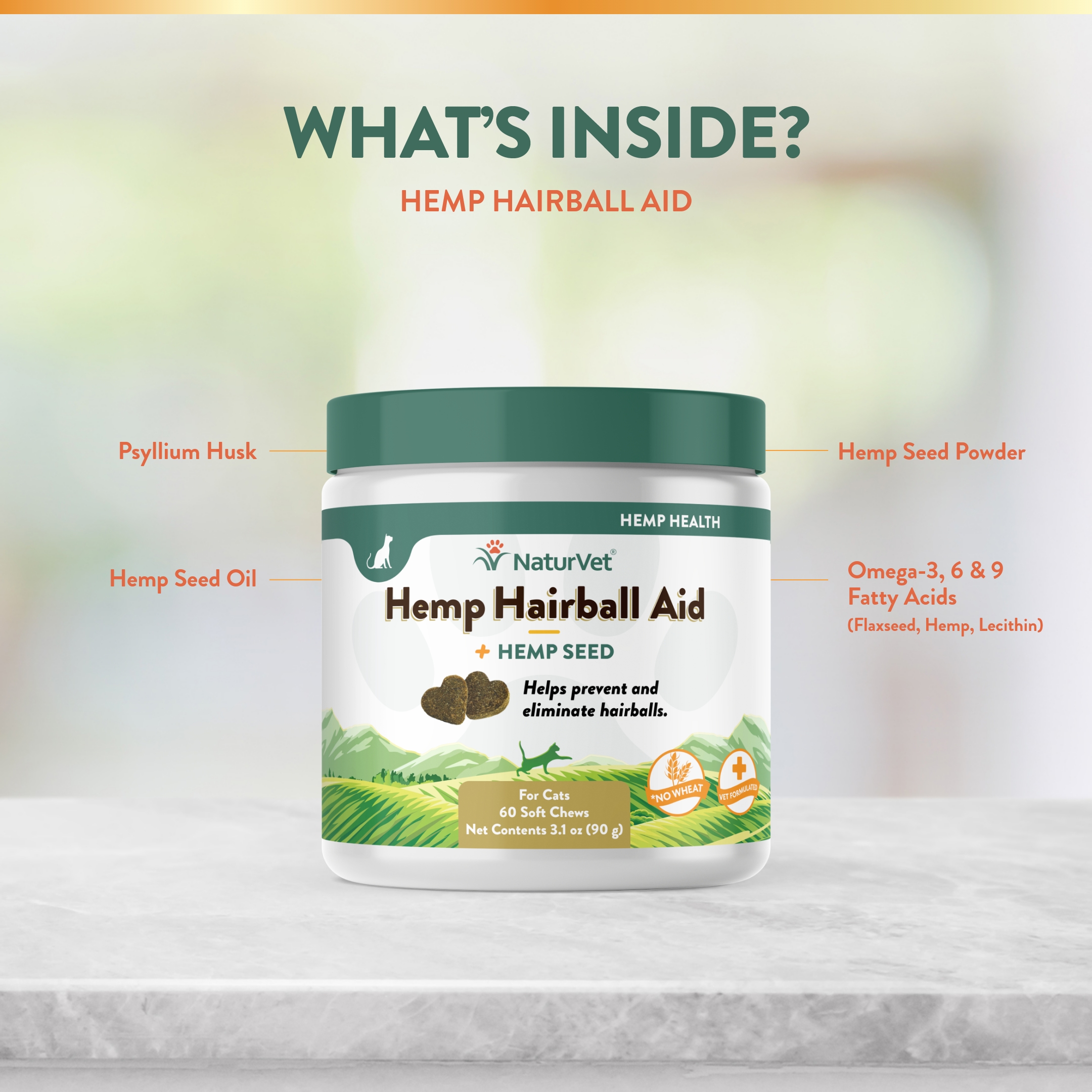 Hemp Hairball Aid CAT SC 60ct NV