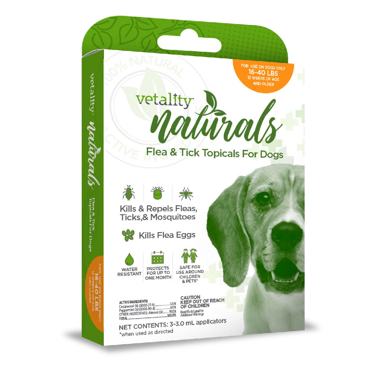 Vetality Naturals Flea & Tick Topicals for Dogs 16 40 lbs, 3 doses