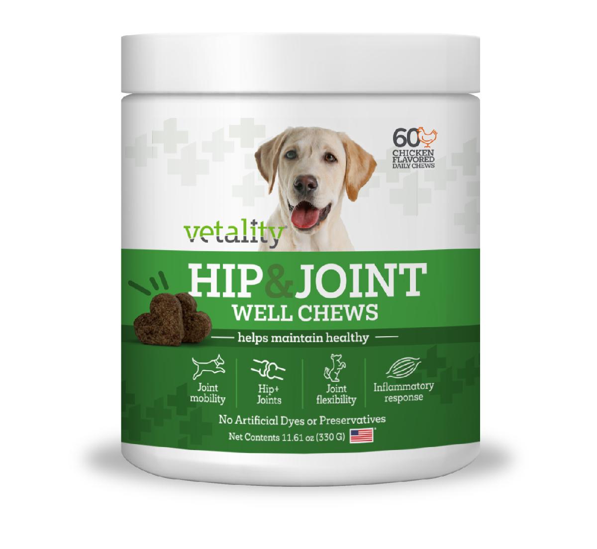 Vetailty Hip & Joint Chews for Dogs 60 ct Canister. Click to expand image