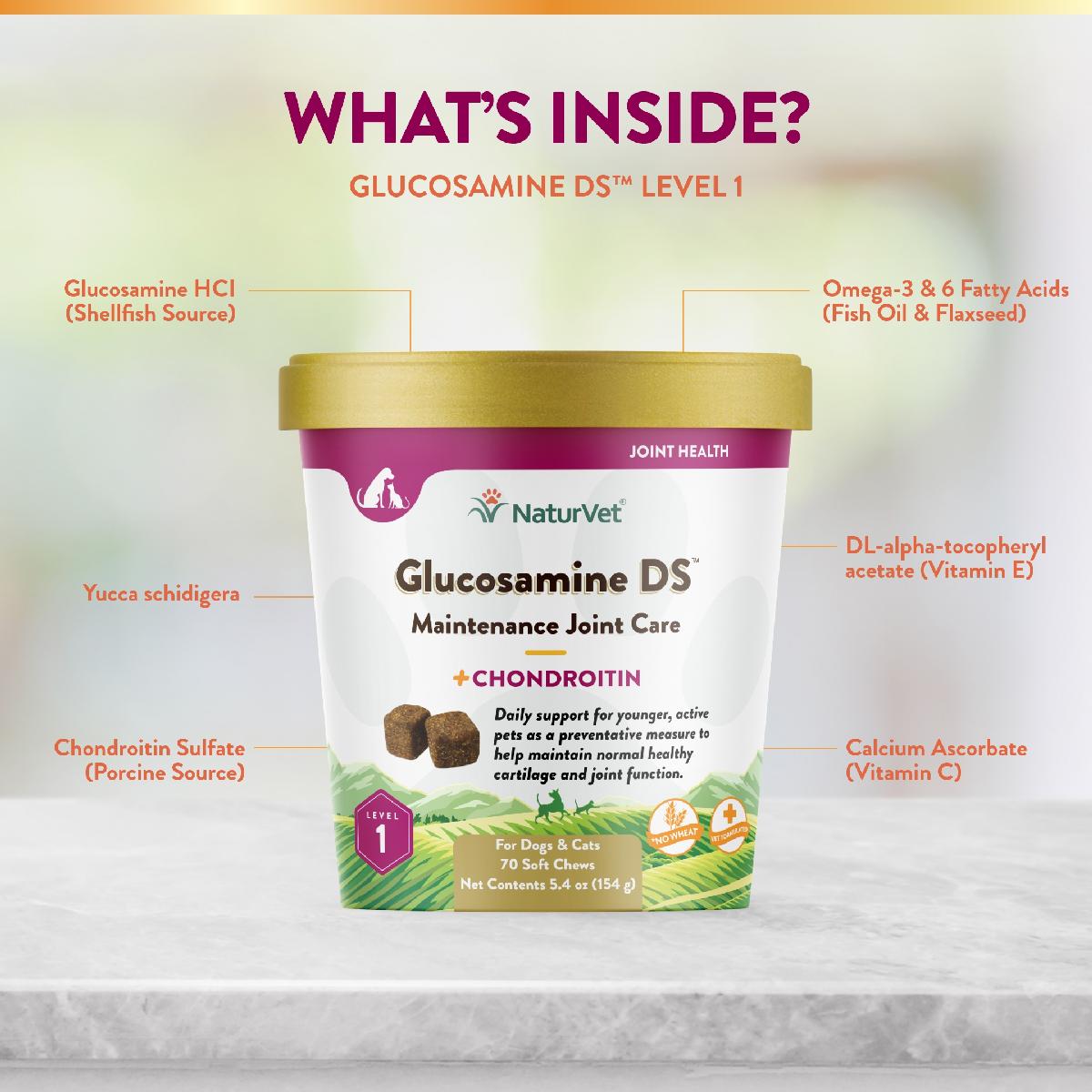 NaturVet Glucosamine DS Level 1 for Dogs & Cats, 70 Soft Chews