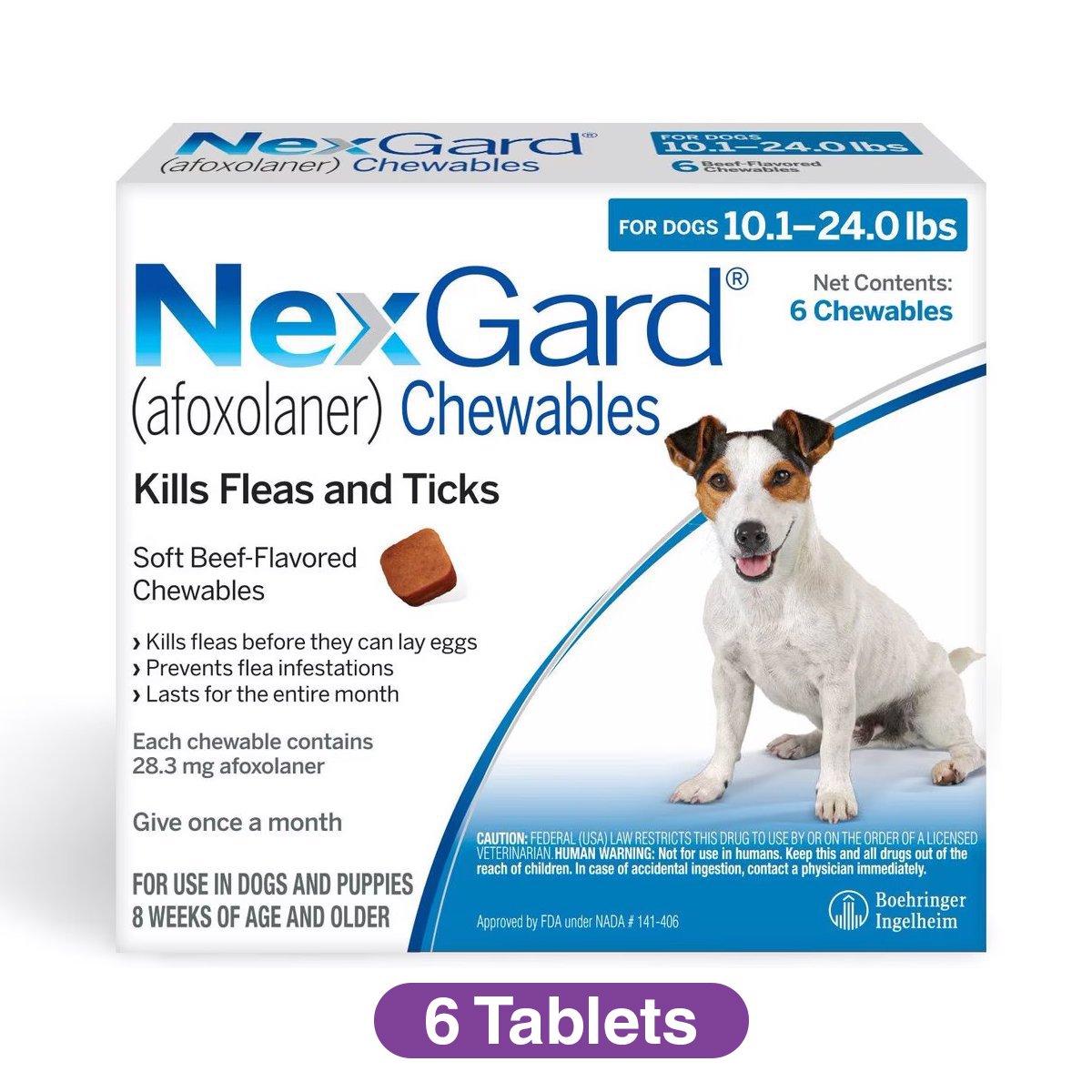 NexGard for Dogs 10.1-24 lbs, 6 Chewables