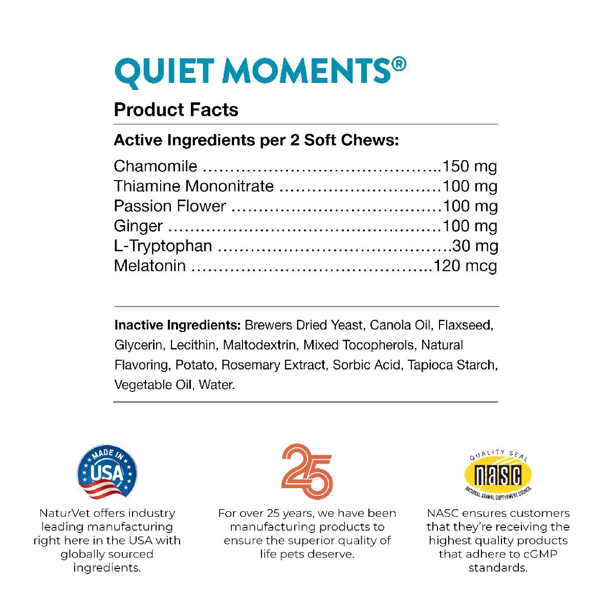 NaturVet Quiet Moments Dog Soft Chews Plus Melatonin, 70 count