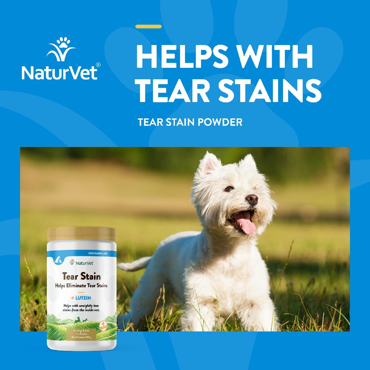 NaturVet Tear Stain Supplement Powder Plus Lutein for Dogs and Cats, 7 ounces, 200 grams