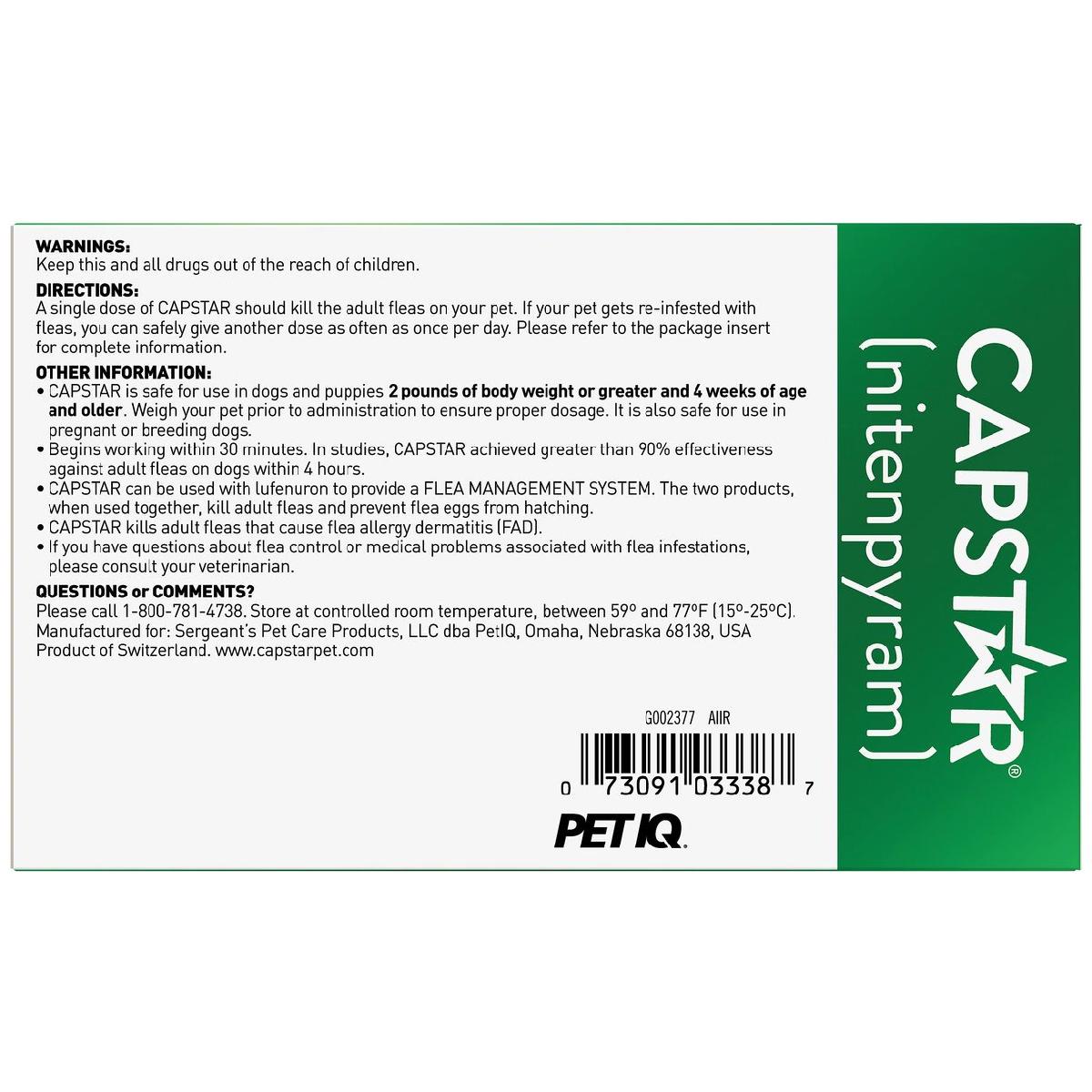 Capstar Flea Tablets (nitenpyram) for Dogs, 25 or more lbs, 6 tablets, 57 mg