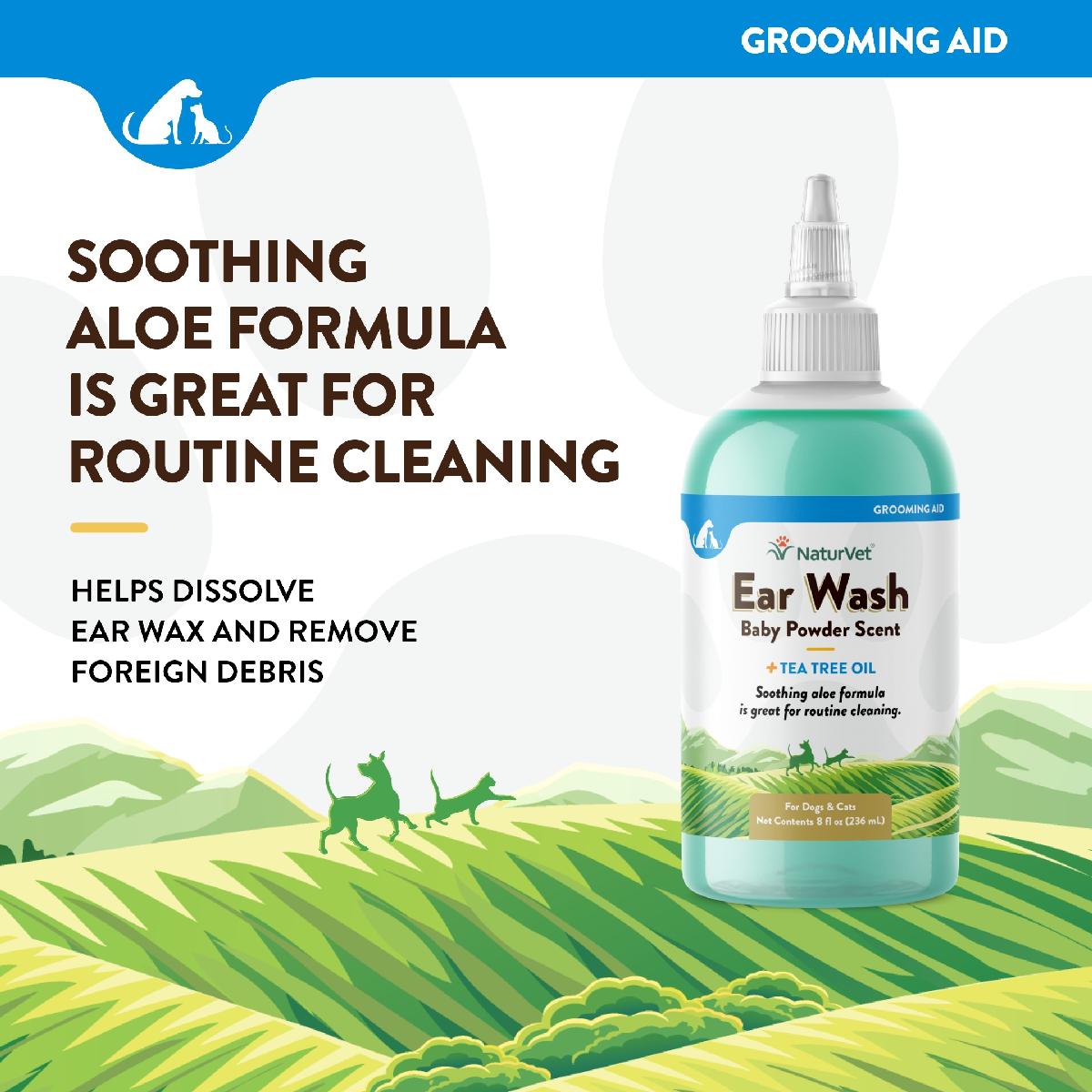 NaturVet Ear Wash with Tea Tree Oil for Dogs and Cats, 8 oz