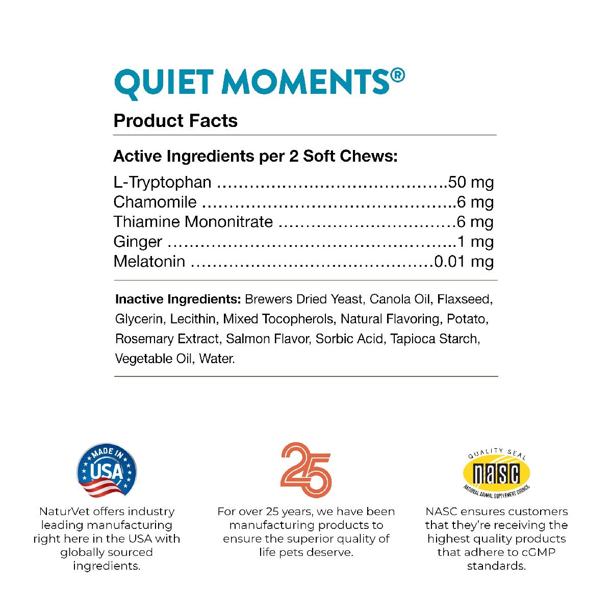 NaturVet Quiet Moments Cat Soft Chews Plus Melatonin, 60 count