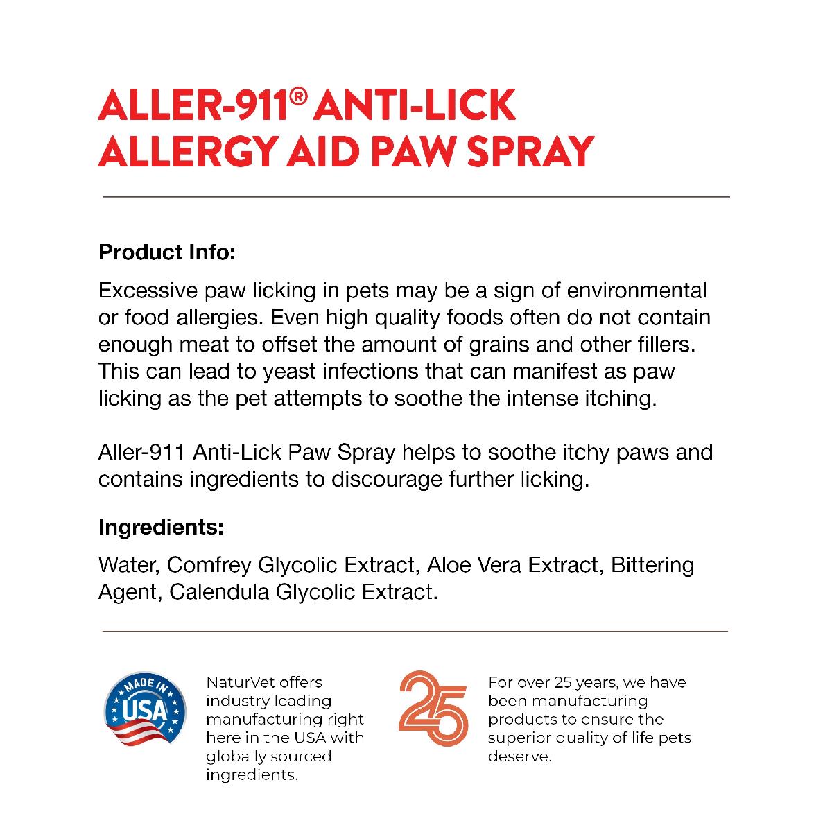 NaturVet Aller 911 Anti Lick Paw Spray for Dogs & Cats, 8oz