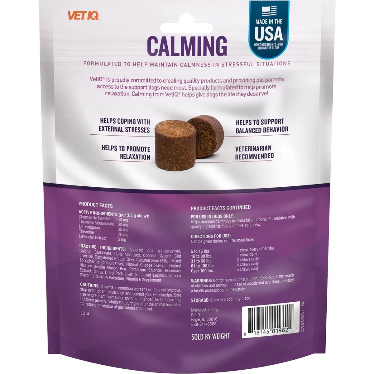 VetIQ Calming Soft Chew Calming Supplement for Dogs, 60 count