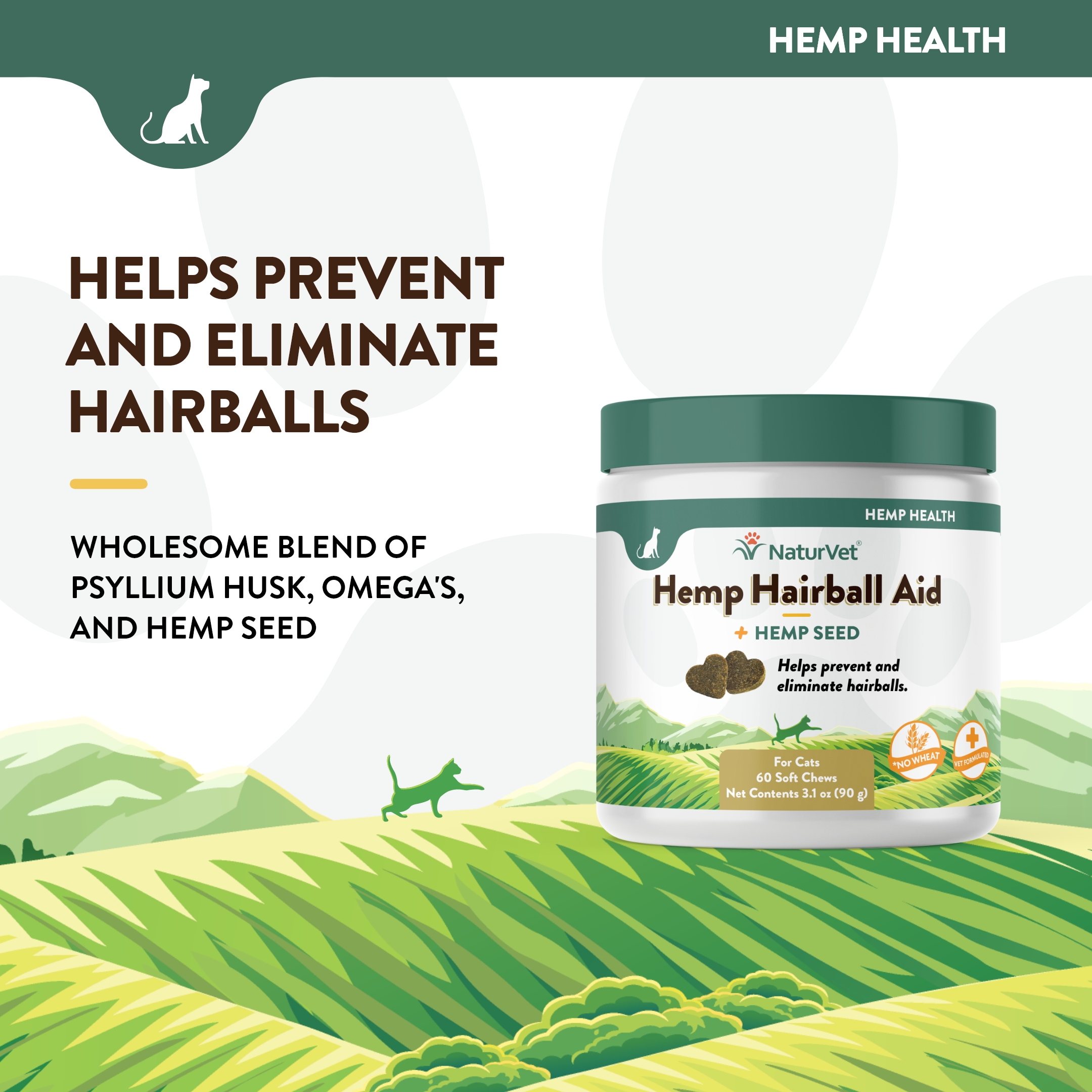 Hemp Hairball Aid CAT SC 60ct NV