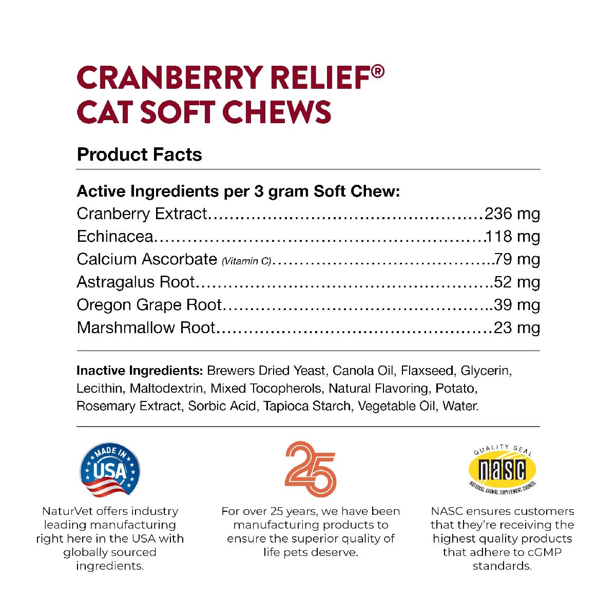 NaturVet Cranberry Relief Plus Echinacea Cat Soft Chews, 60 count