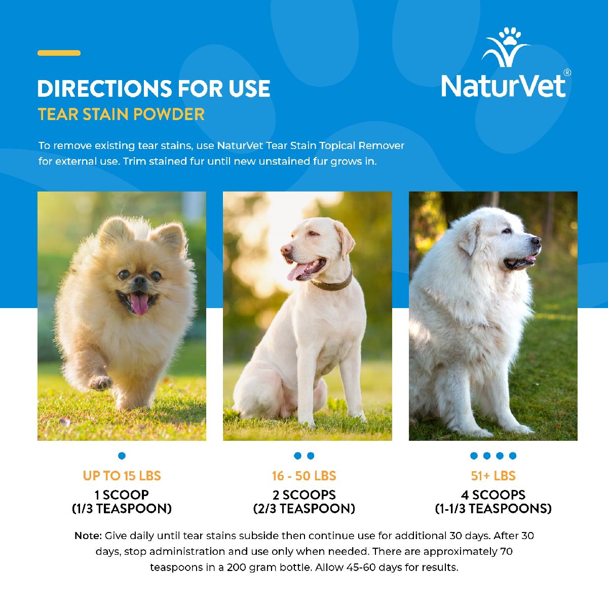 NaturVet Tear Stain Supplement Powder Plus Lutein for Dogs and Cats, 7 ounces, 200 grams