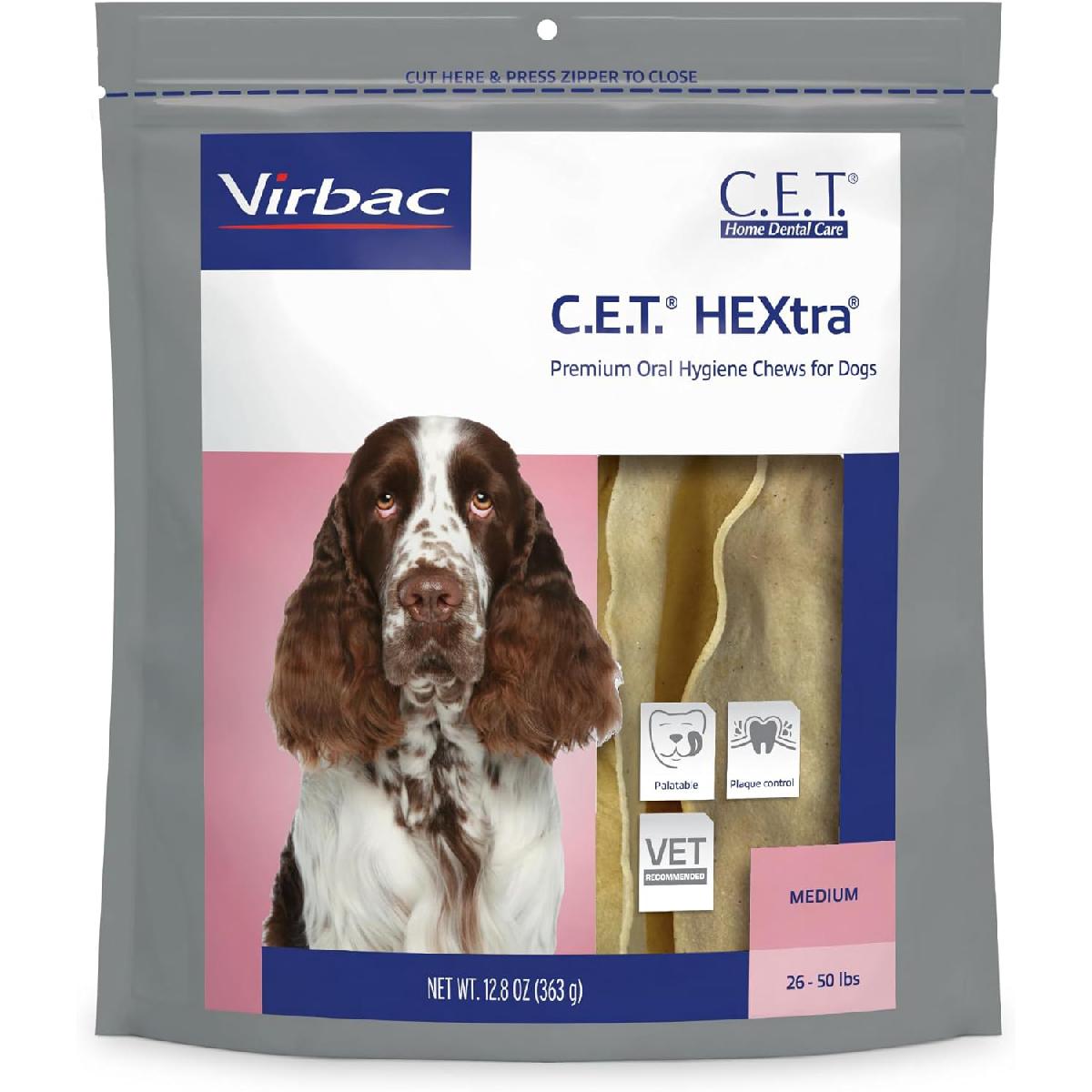 C.E.T. HEXtra Premium Oral Hygiene Chews for Medium Dogs, 26 50 pounds, 30 count