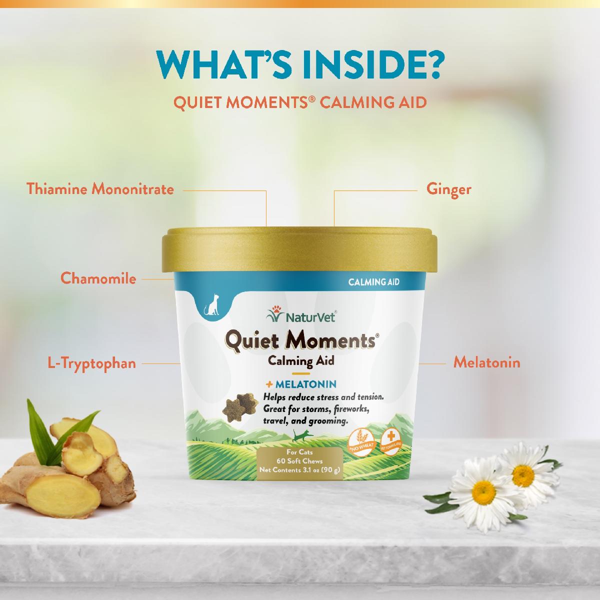 NaturVet Quiet Moments Cat Soft Chews Plus Melatonin, 60 count