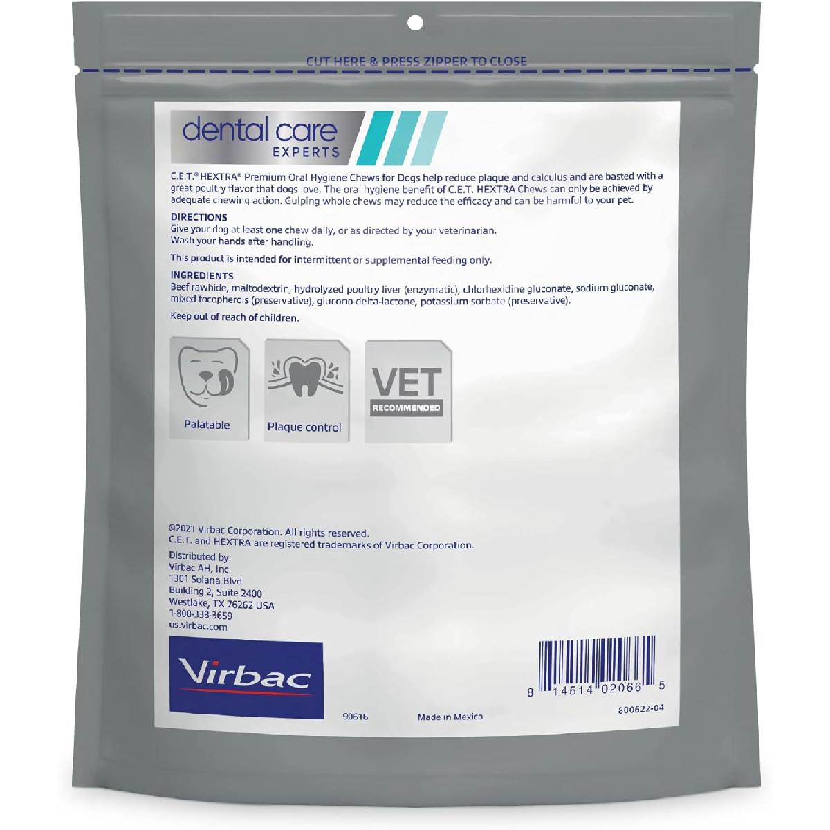 C.E.T. HEXtra Premium Oral Hygiene Chews for Medium Dogs, 26 50 pounds, 30 count