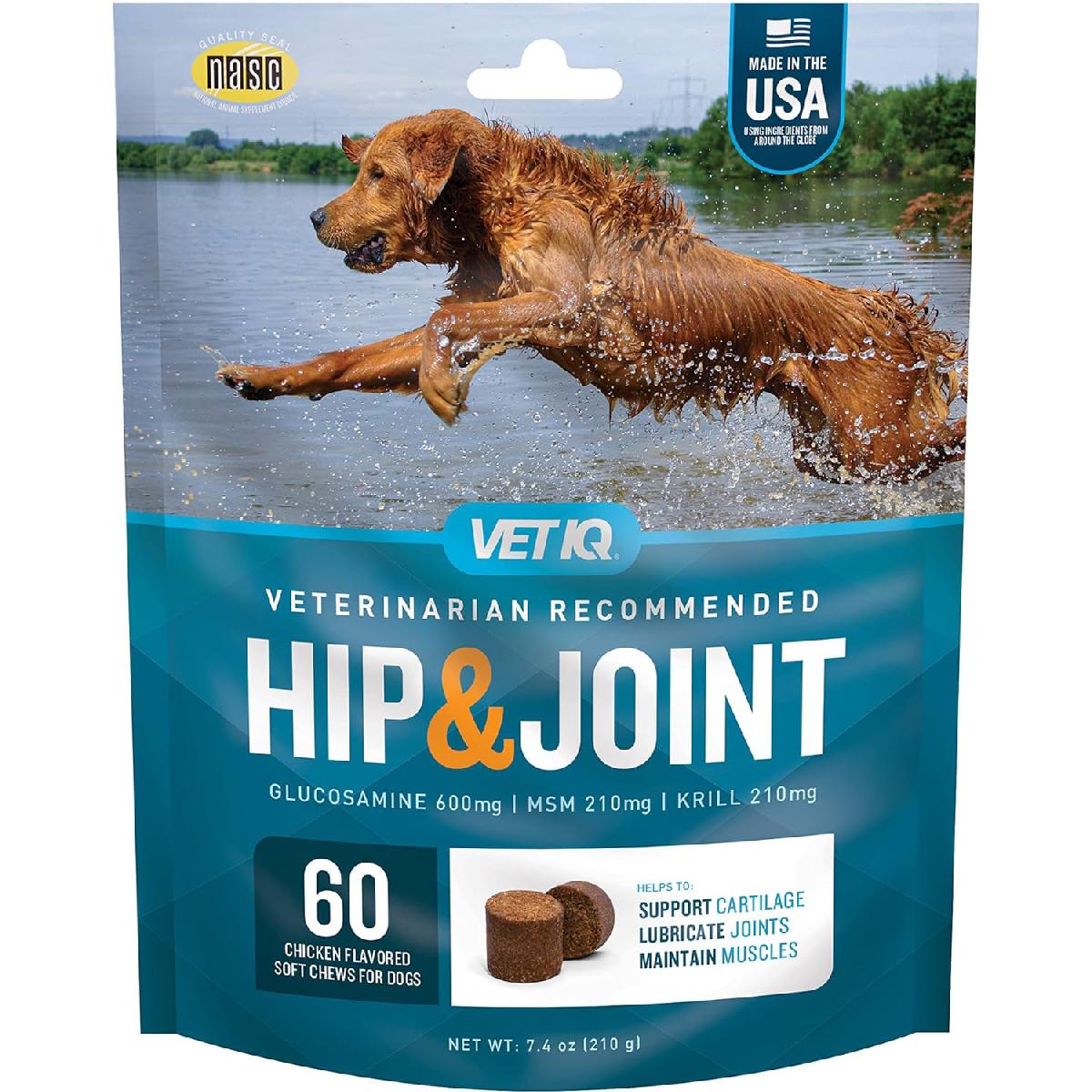 VetIQ Hip & Joint Supplement for Dogs, Anti Inflammatory Joint Support, Glucosamine, MSM, and Krill, Soft Chews, 60 Ct. Click to expand image